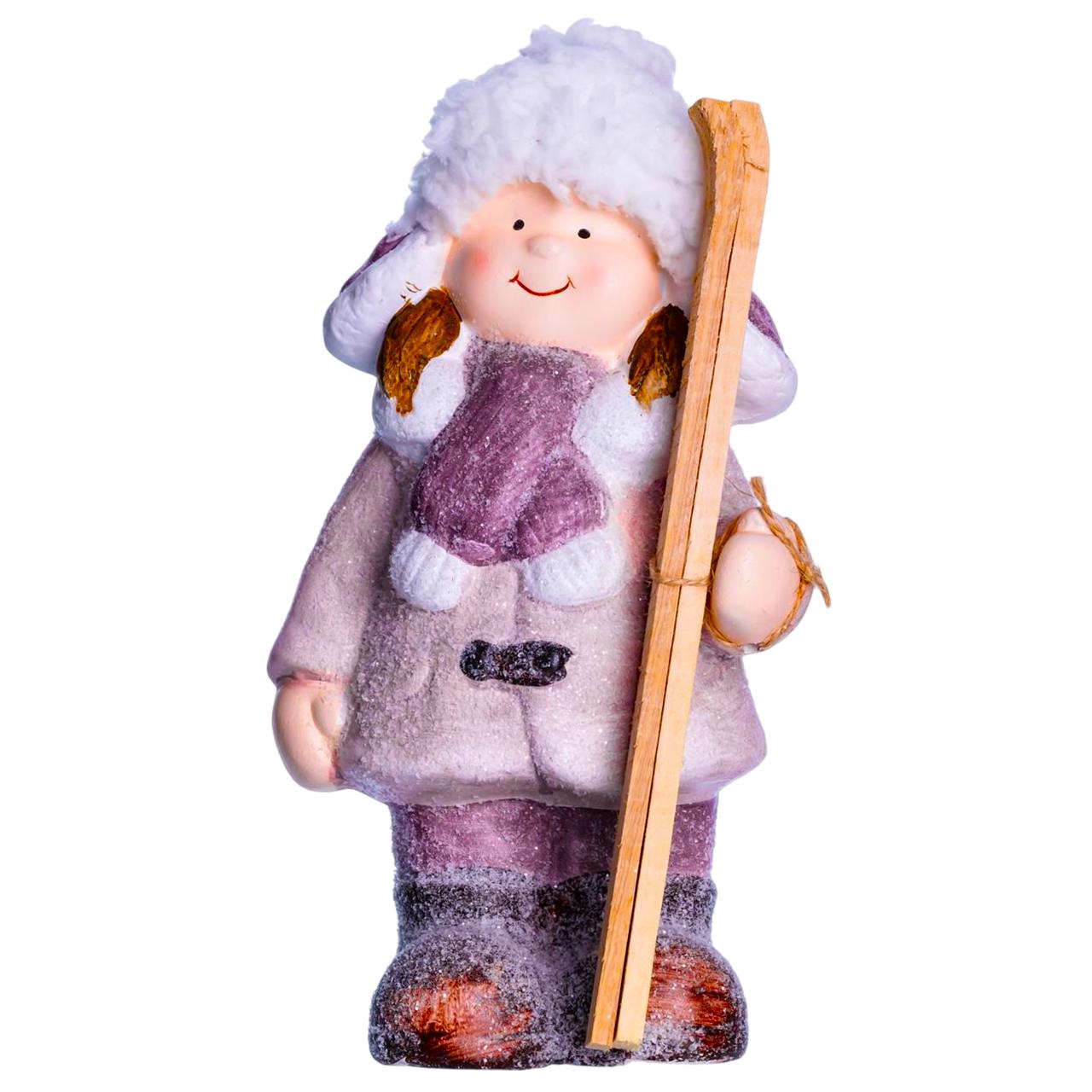 Новогодняя фигурка Девочка с лыжами фарфоровая 12х8х23 см (CR-5-1)