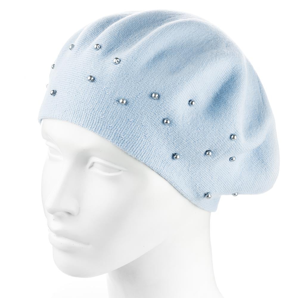 Берет жіночий подвійний ZOLLY ZH259 з намистинами універсальний Блакитний (290466)