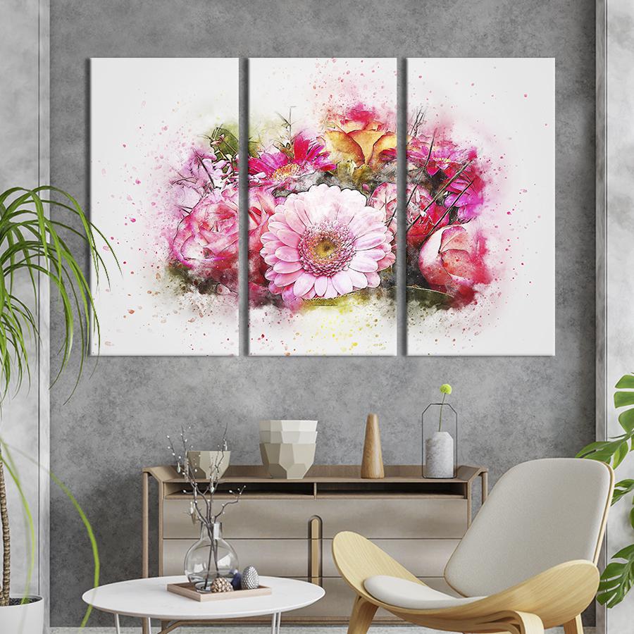 Картина на холсте триптих Розовый праздничный букет 78x48 см (850-31)