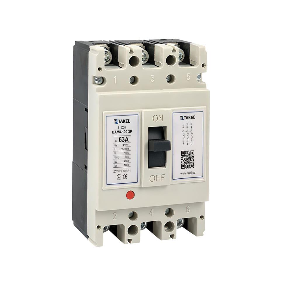 Автоматичний вимикача cиловий TAKEL ВАМ8-100 3Р 63А 25КА