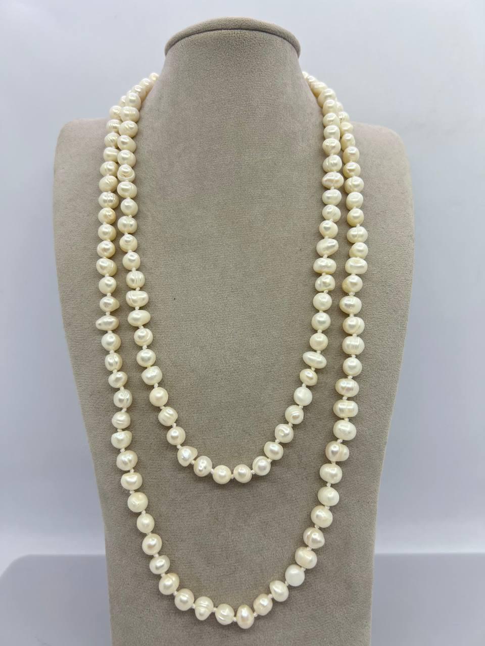 Бусы жемчуга 8-9 мм 106 см Белый (11535)