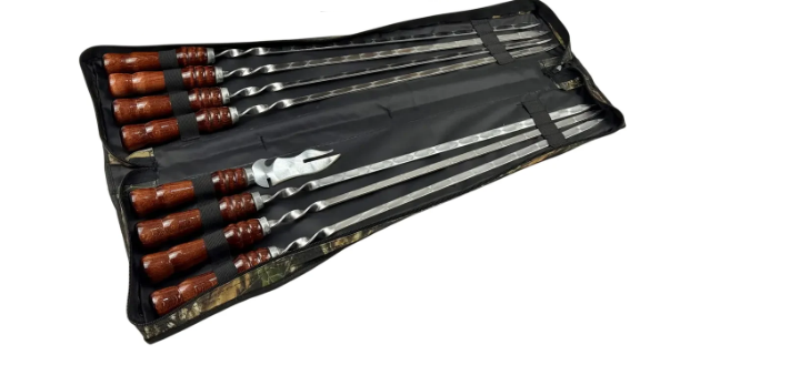 Набор шампуров для мяса GrillMaster Кизляр с вилкой-ножом сталь 3 мм 8 пр. Коричневый (10-164-NB-2272)