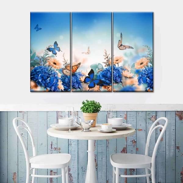 Модульная картина KIL Art Бабочки на цветах из трех частей 78x48 см (M3_M_122)