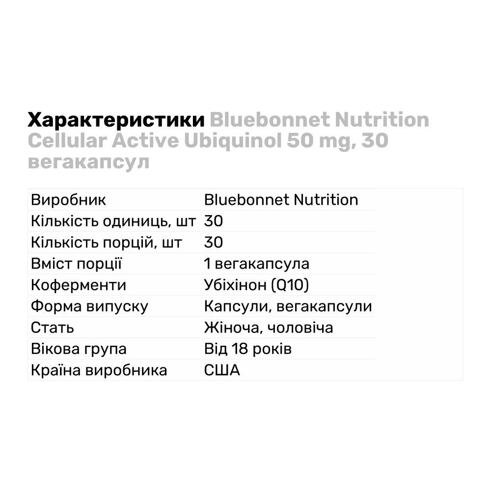 Натуральна добавка Bluebonnet Nutrition Cellular Active Ubiquinol 50 мг 30 вегакапс. (3961) - фото 2