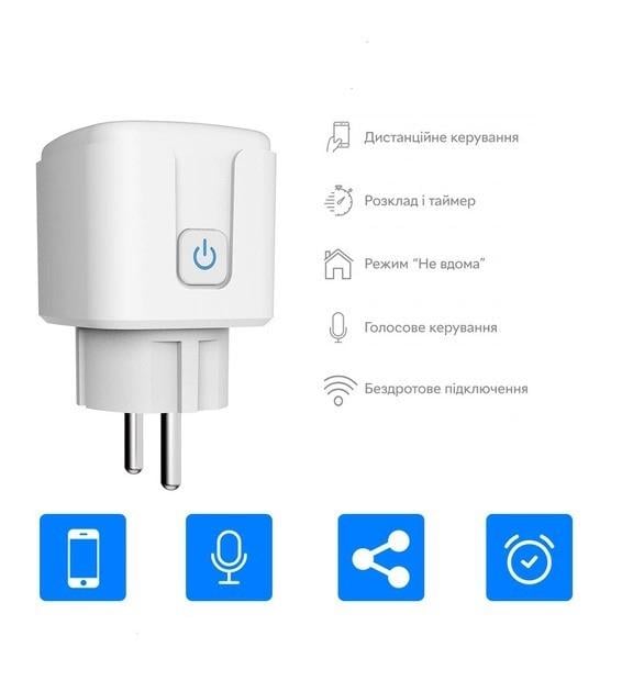 Розумна розетка з таймером Aubess Wi-Fi 20А Android/iOS 4400 Вт Wifi smart plug - фото 2