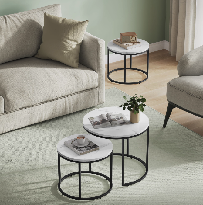 Комплект журнальных столиков Leobert Oreo круглый Мраморный (4348) - фото 2