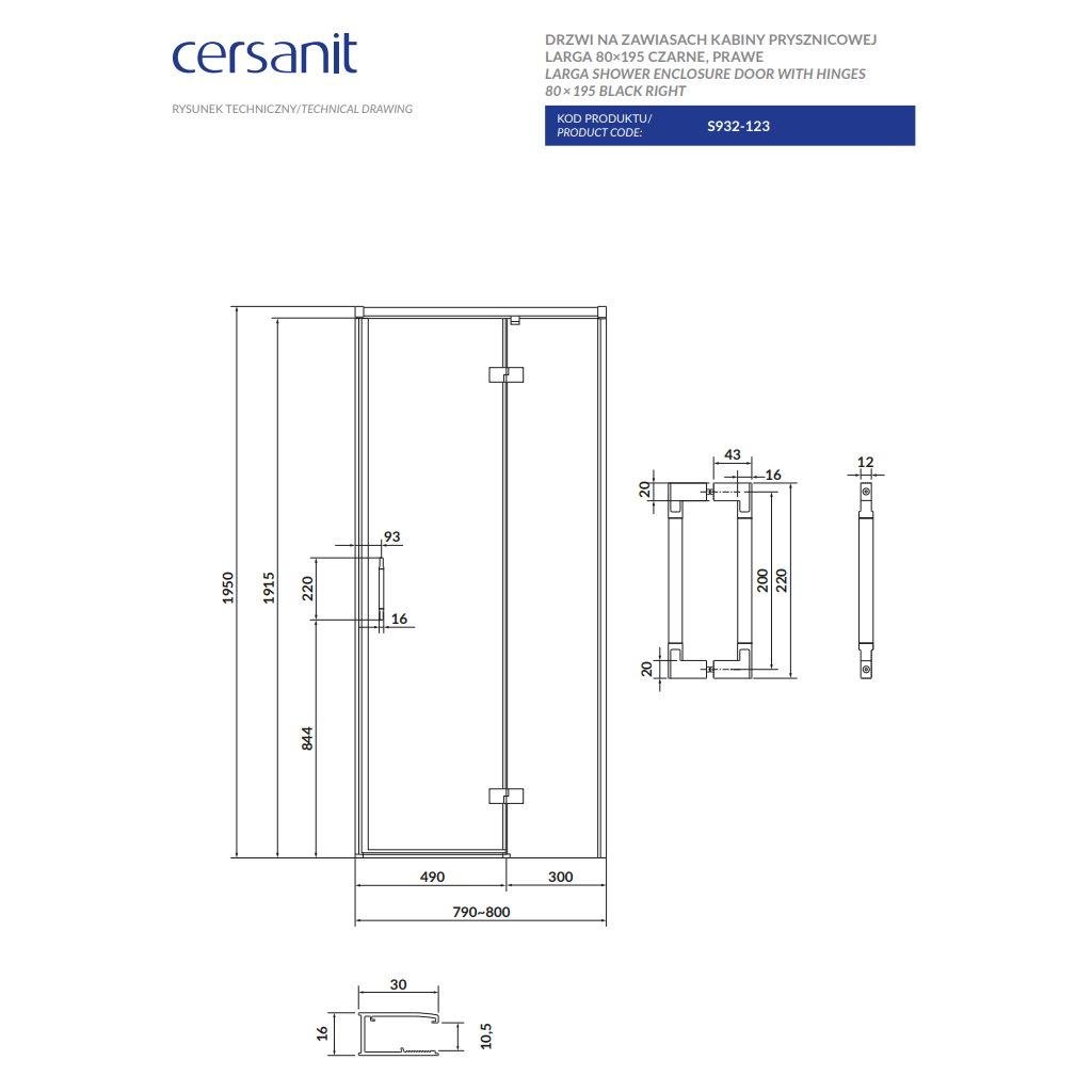 Душові двері у нішу Cersanit Larga R S932-123 80x195 см профиль Чорний (230979) - фото 2 Душові двері у нішу Cersanit Larga R S932-123 80x195 см профиль Чорний (230979) - фото 2