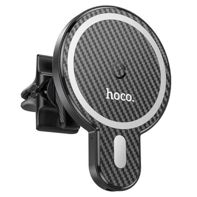 Держатель для телефонов в машину с БЗП Hoco CA85 Ultra-fast magnetic wireless charging car holder Black.