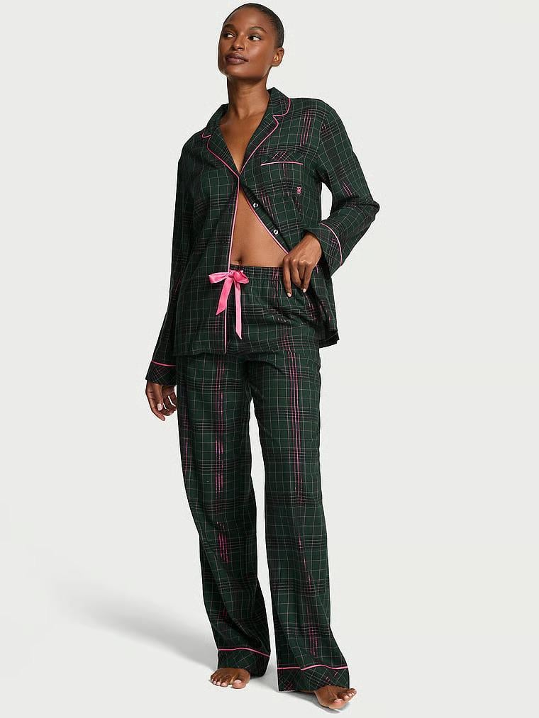 Пижама фланелевая Victoria's Secret Flannel Long Pajama Set Regular M Зеленый (27137669)