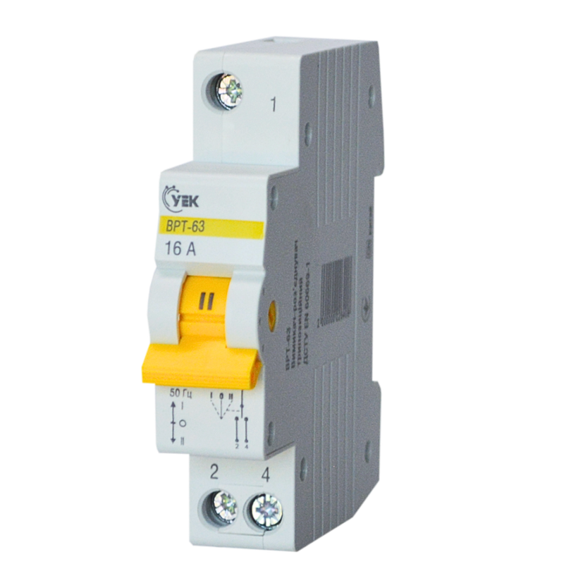Вимикач-роз'єднувач УЕК ВРТ-63 1-0-2 1P 16A трипозиційний (MPR10-1-016-U)