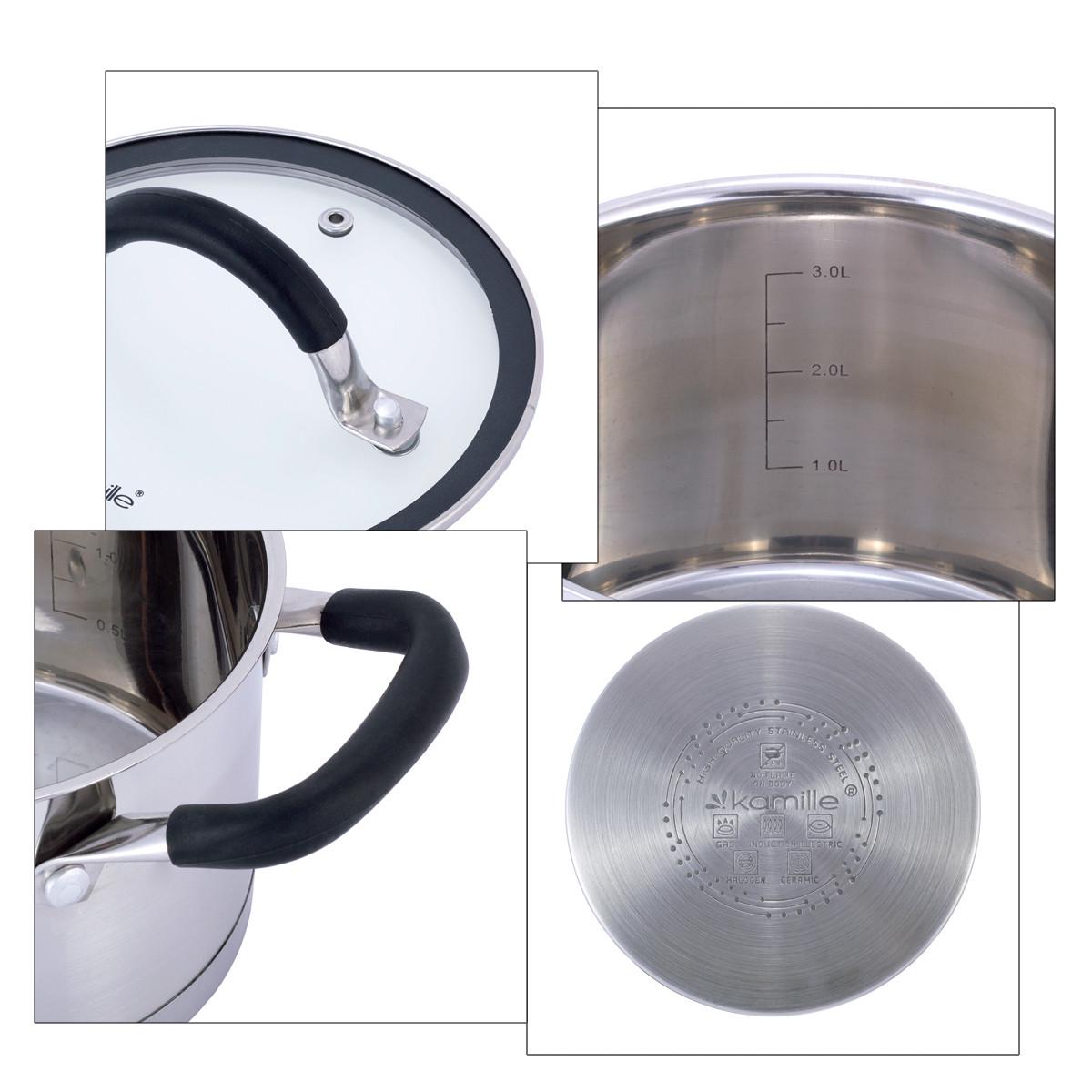 Набір каструль із кришками Kamille КМ-5627S із нержавіючої сталі з 4-х предметів Сталевий (150-84-5627S) - фото 8