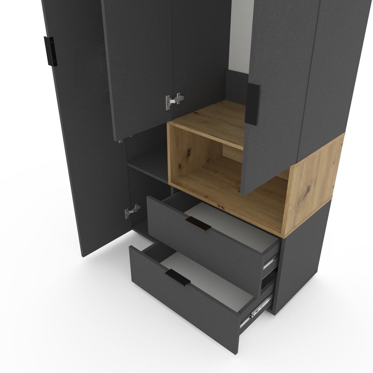 Шкаф Metkas Home A002R ЛДСП 1000x420x2300 мм Антрацитовый/Дуб Артизан - фото 3 Шкаф Metkas Home A002R ЛДСП 1000x420x2300 мм Антрацитовый/Дуб Артизан - фото 3