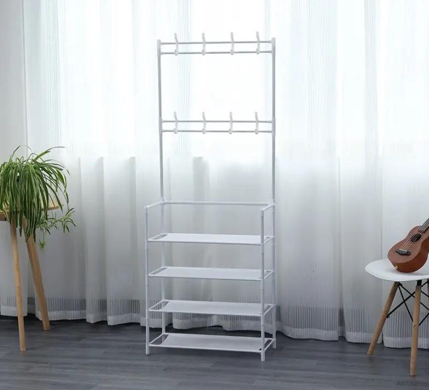 Вішалка підлогова з гачками та полицями для взуття 154x60x29,5 см Білий (2104618621) - фото 8 Вішалка підлогова з гачками та полицями для взуття 154x60x29,5 см Білий (2104618621) - фото 8