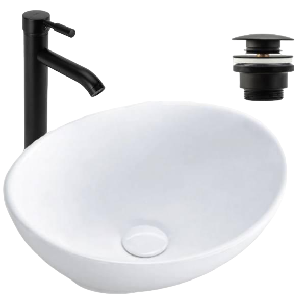 Умивальник Rea Sofia 27x34 см та змішувач Graf з донним клапаном клік-клак Чорний (REA-U0623+REA-B8665+REA-A5216)