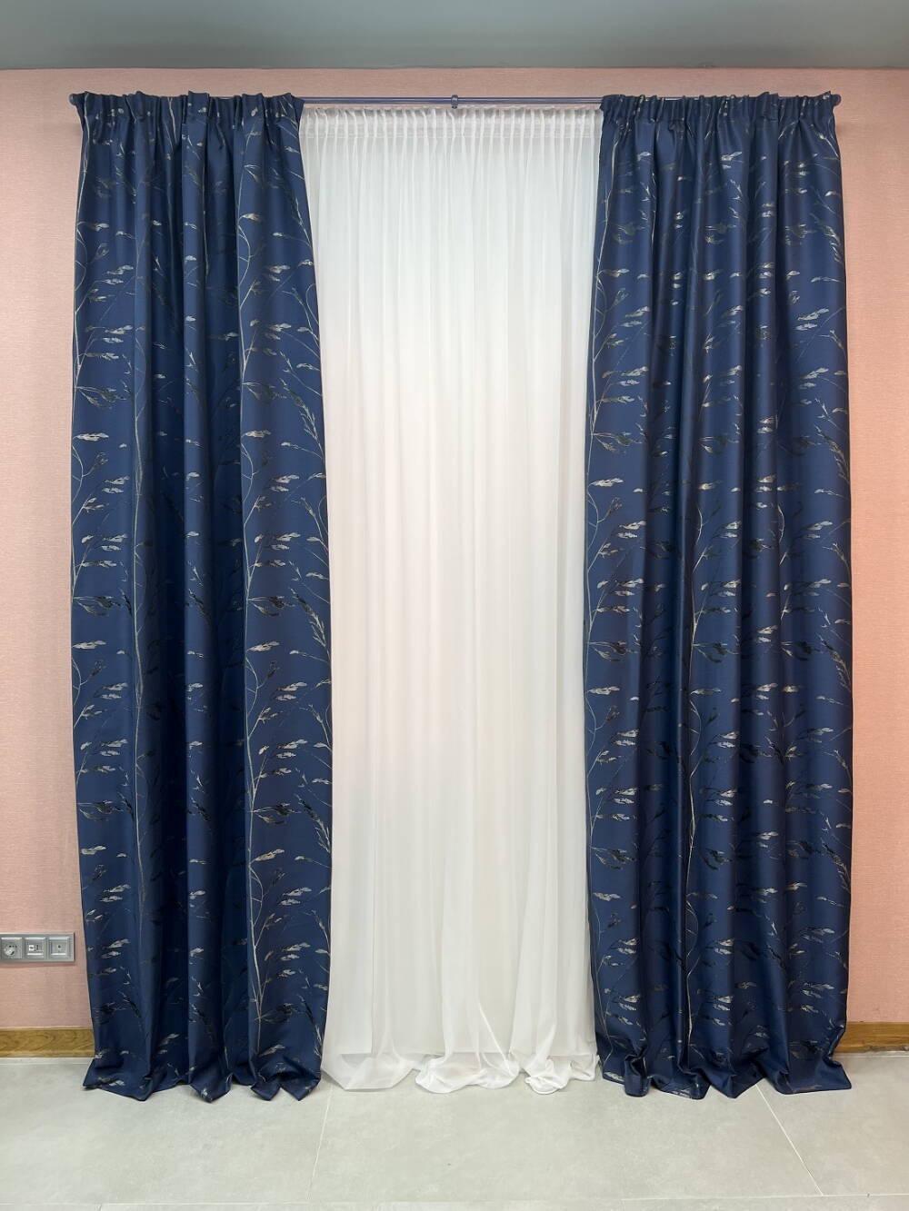 Штори сатинові 1,46 м 2 шт. Синій (000101629)