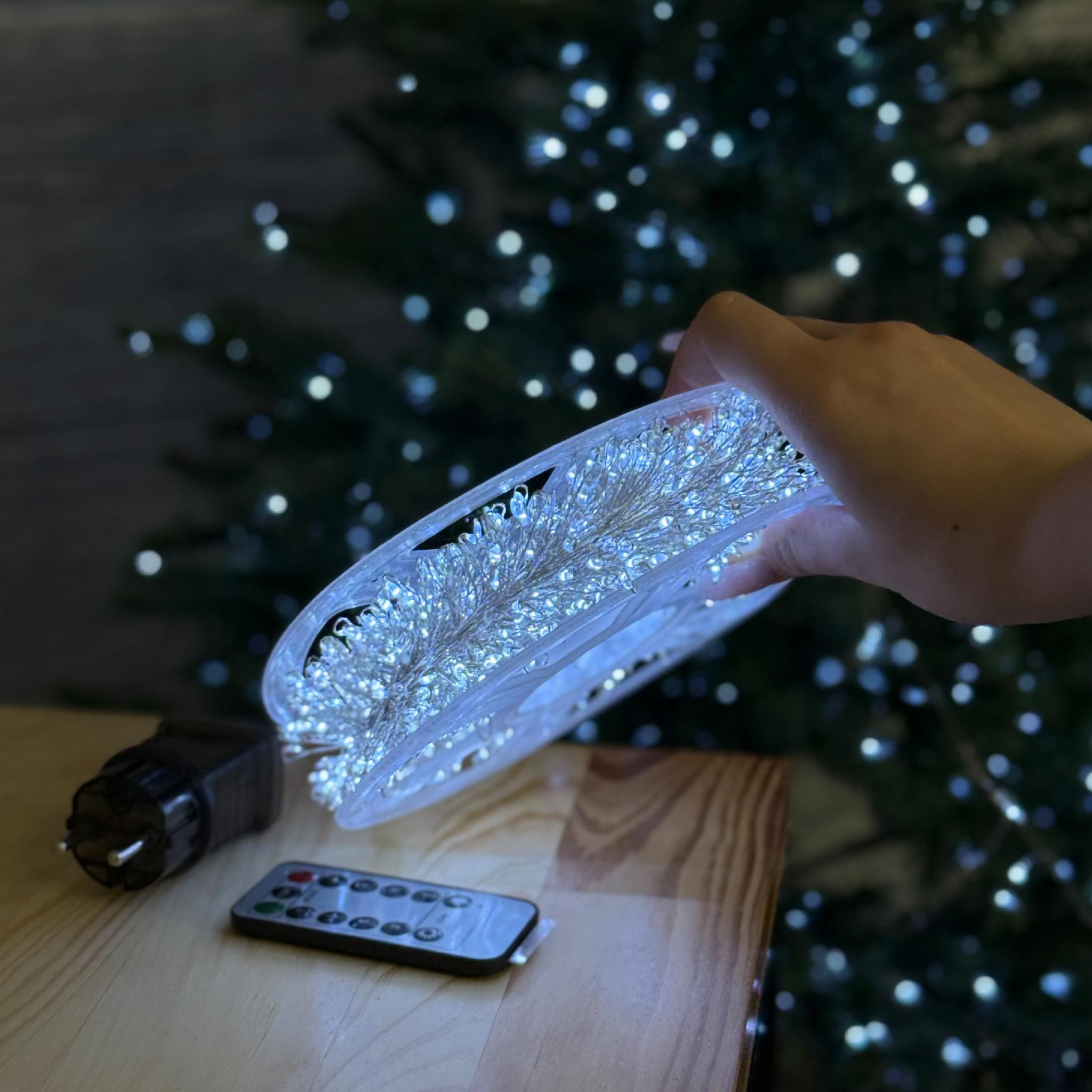 Гірлянда нитка-мішура Роса 8 режимів з пультом LED 1500 50 м білий провід Холодне біле світло (FC25042) - фото 2 Гірлянда нитка-мішура Роса 8 режимів з пультом LED 1500 50 м білий провід Холодне біле світло (FC25042) - фото 2