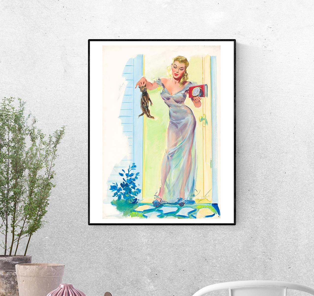 Постер Девушка с котенком. Джойс Баллантайн формат А-3 (pin_up010240_Poster)