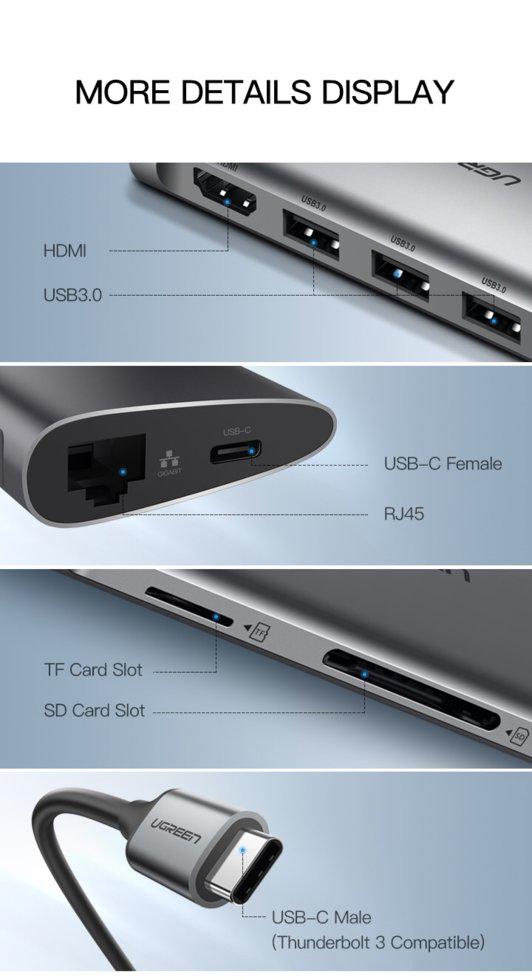 Концентратор UGREEN CM179 Multi Port 9в1 Type-C Adapter (40873) - фото 3