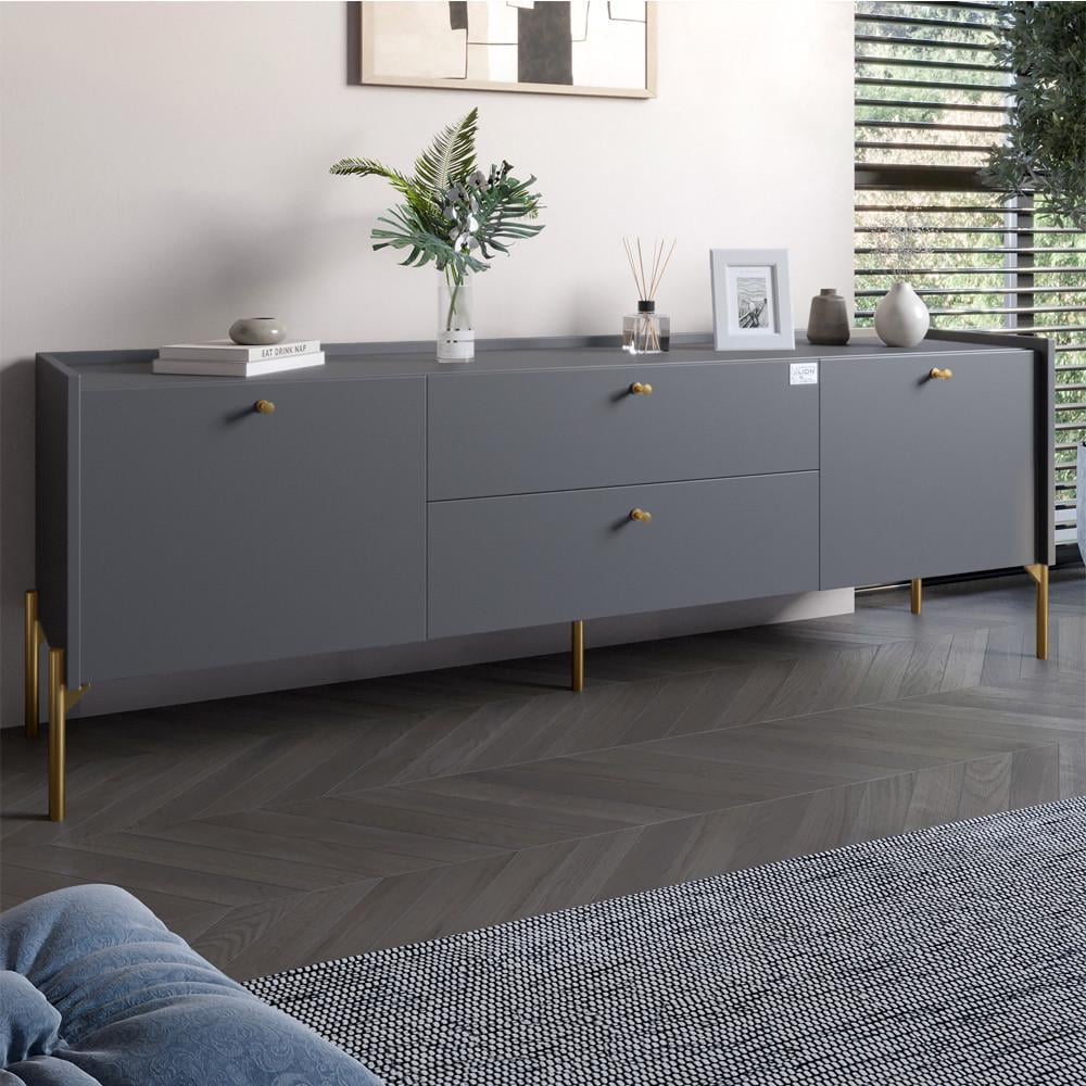 Тумба под телевизор с ящиками Lion Wood с золотыми ножками 180х50х40 см Антрацит (Lion-043106)