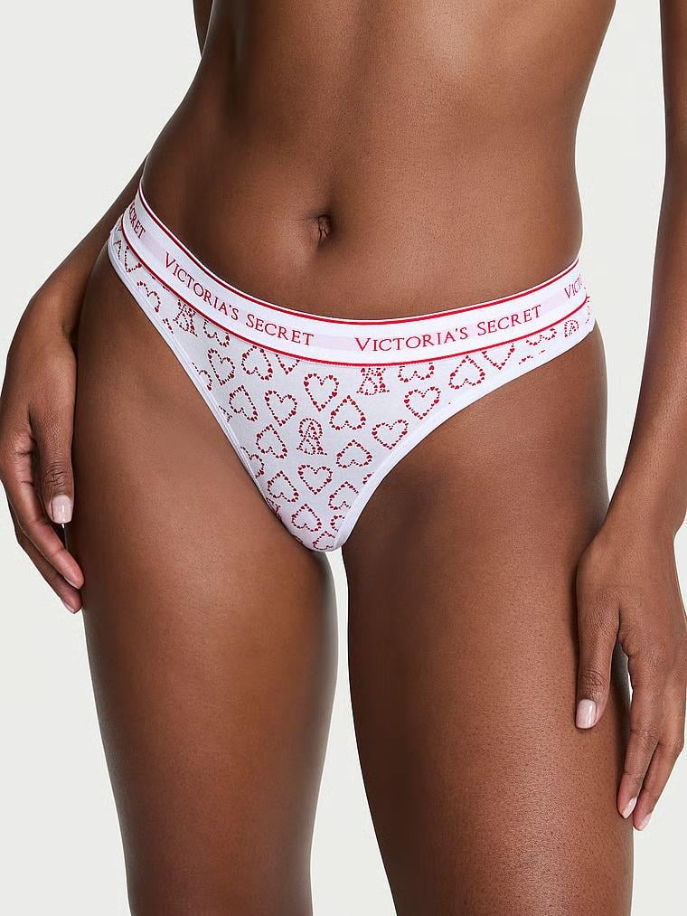 Трусики стринги Victoria's Secret Logo Cotton Thong Panty S Белый (27175929)
