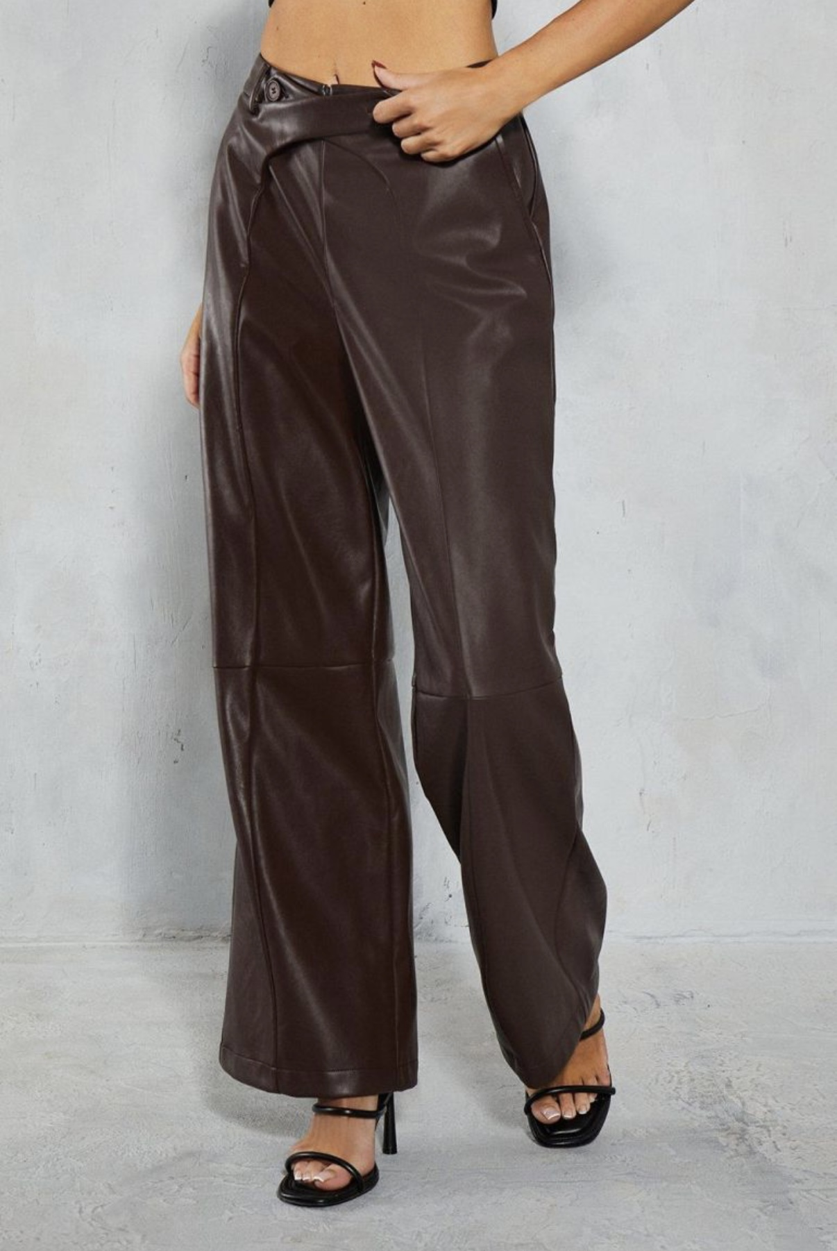 Брюки з екошкіри Misspap утеплені Шоколадний (29439350)