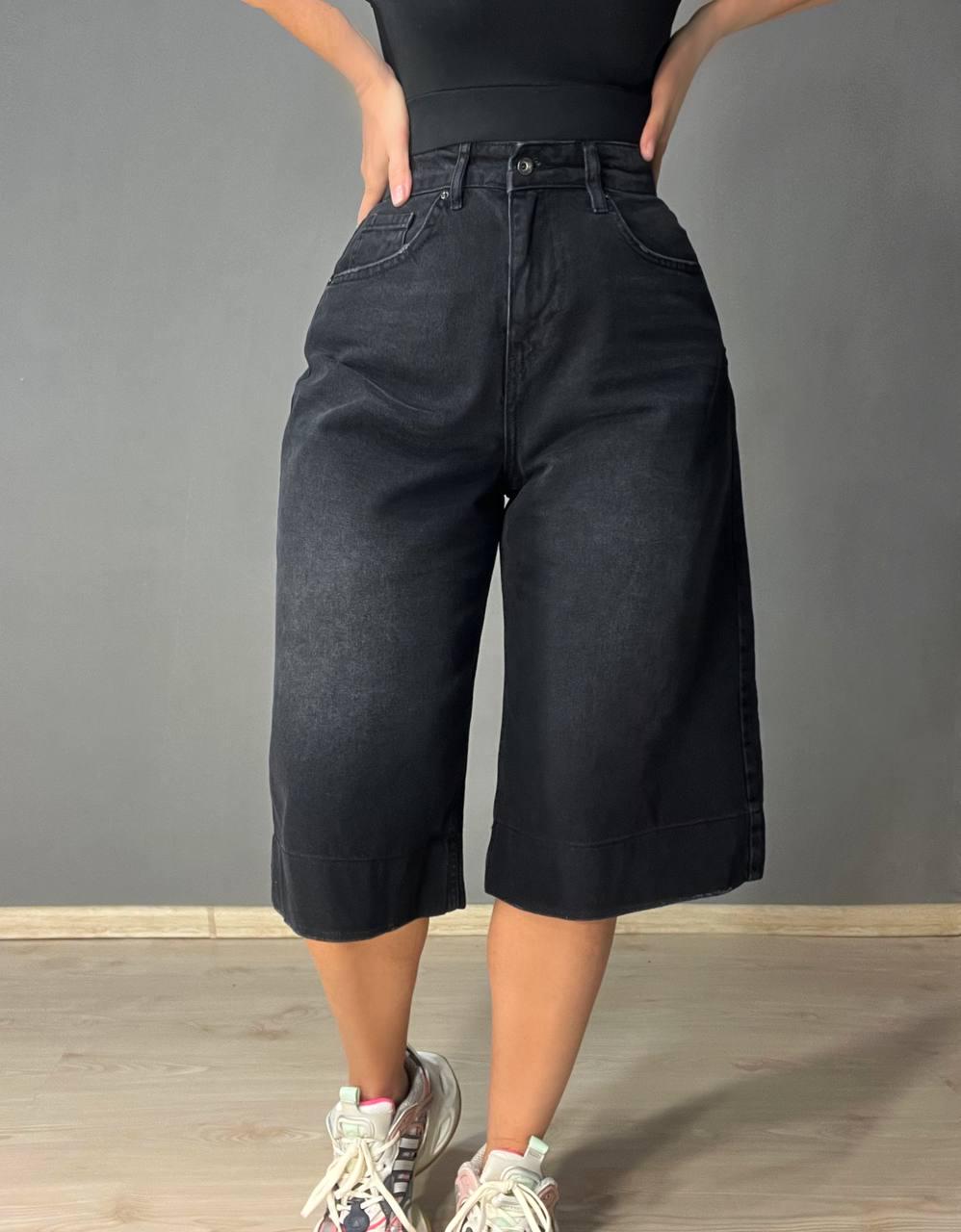 Шорты женские джинсовые Sherocco 400 бермуды длинные с высокой посадкой и манжетом р. 25 Черный (4261) - фото 5