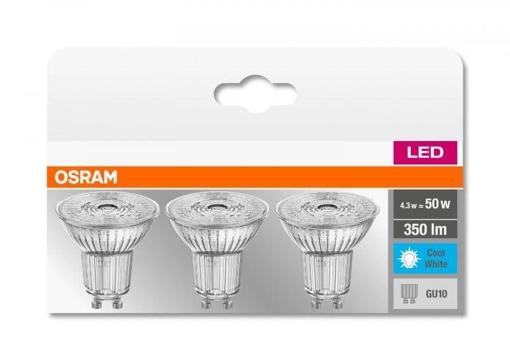 Лампа світлодіодна Osram PAR16 4,3W 350Lm 4000К GU10 3 шт. (4058075818415)