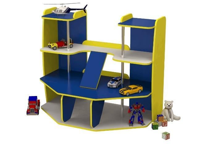 Стенка детская игровая Гараж DS-70 для детских учебных заведений Blue/Yellow
