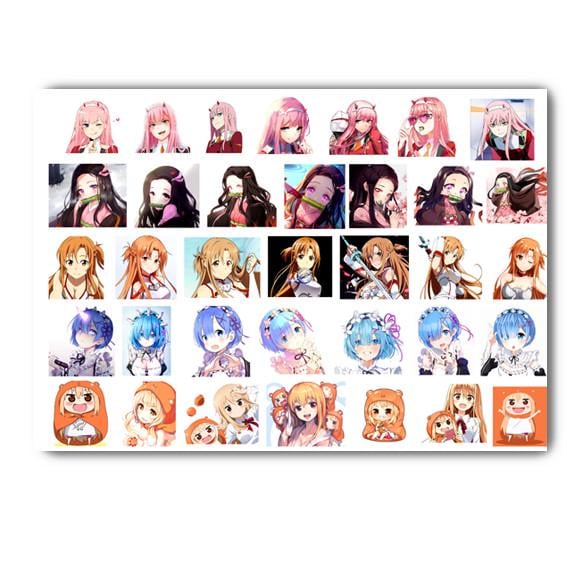 Стикеры наклейки аниме девушки Топ Вайфу А4 лист (stik_135)