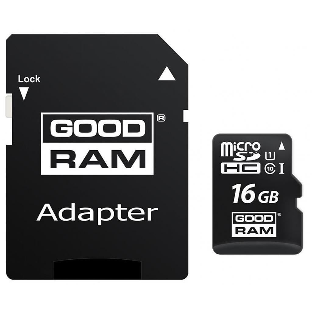Карта памяти GoodRAM Secure Digital Micro 16 Гб class 10 UHS I Retail 10 с адаптером Black (M1AA-0160R12)