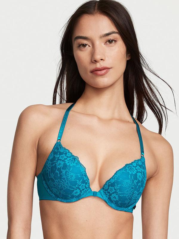 Бюстгальтер мереживний з пуш ап Victoria's Secret Sexy Tee Posey Lace Front-Close Push-Up Bra 80D Синій (20544502)