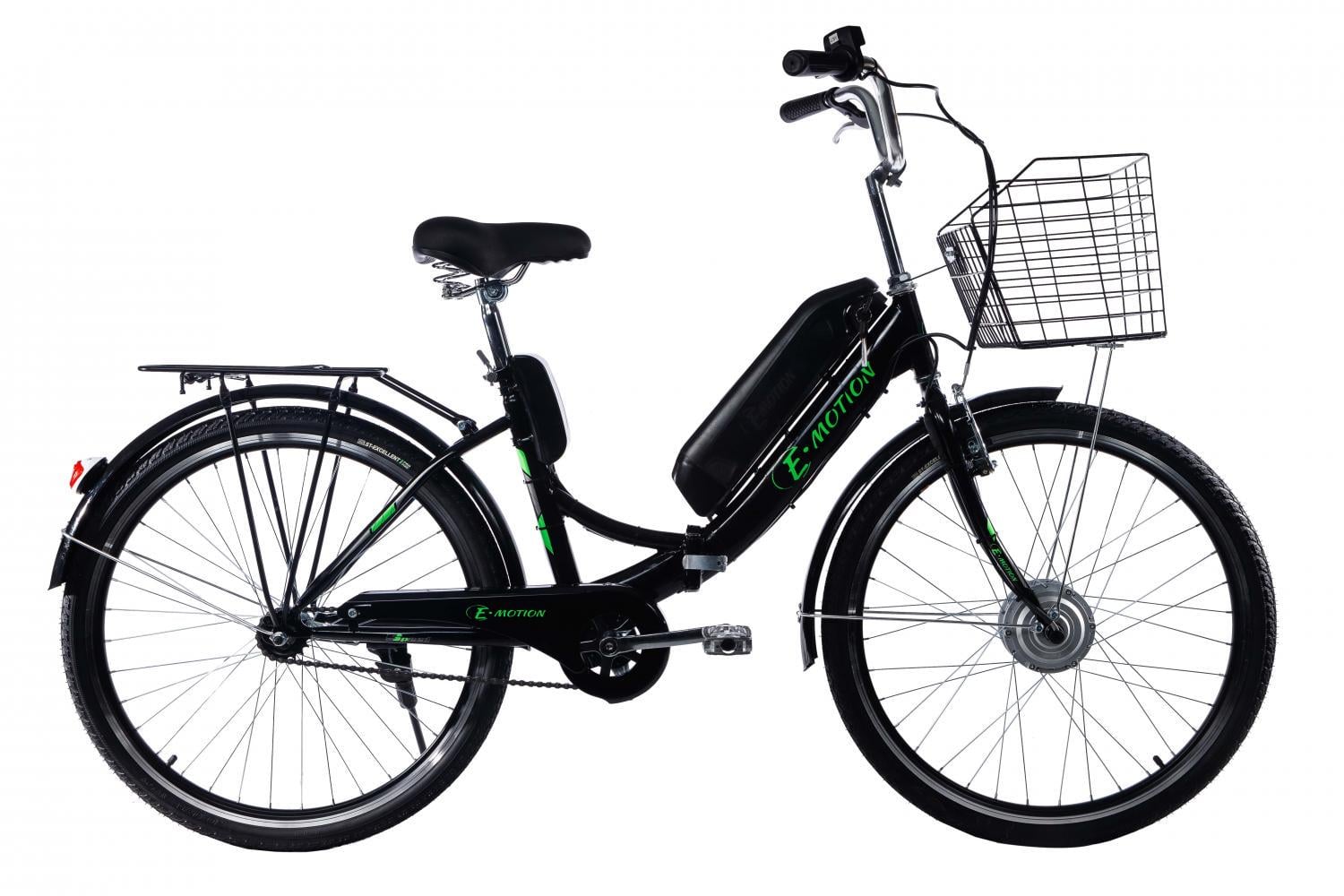 Электровелосипед E-Motion с низкой рамой 17" складной колеса 26" 36V 350 W 15 Ah Черно-зеленый (RS1004)