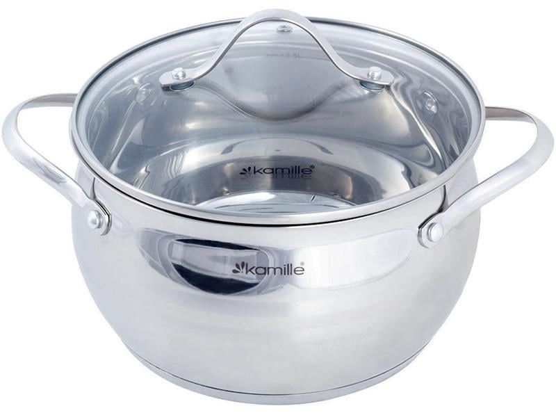 Набір каструль Kamille Fine Silver Pen з нержавіючої сталі зі скляними кришками 2,1/3,7л/ 6,1 л - фото 4