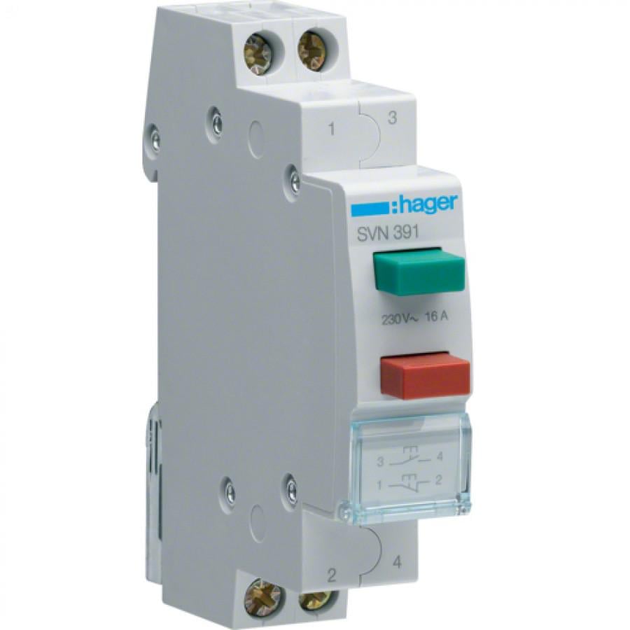 Выключатель двухкнопочный обратный Hager SVN391 16 А 230 В 1P пускатель (10585)