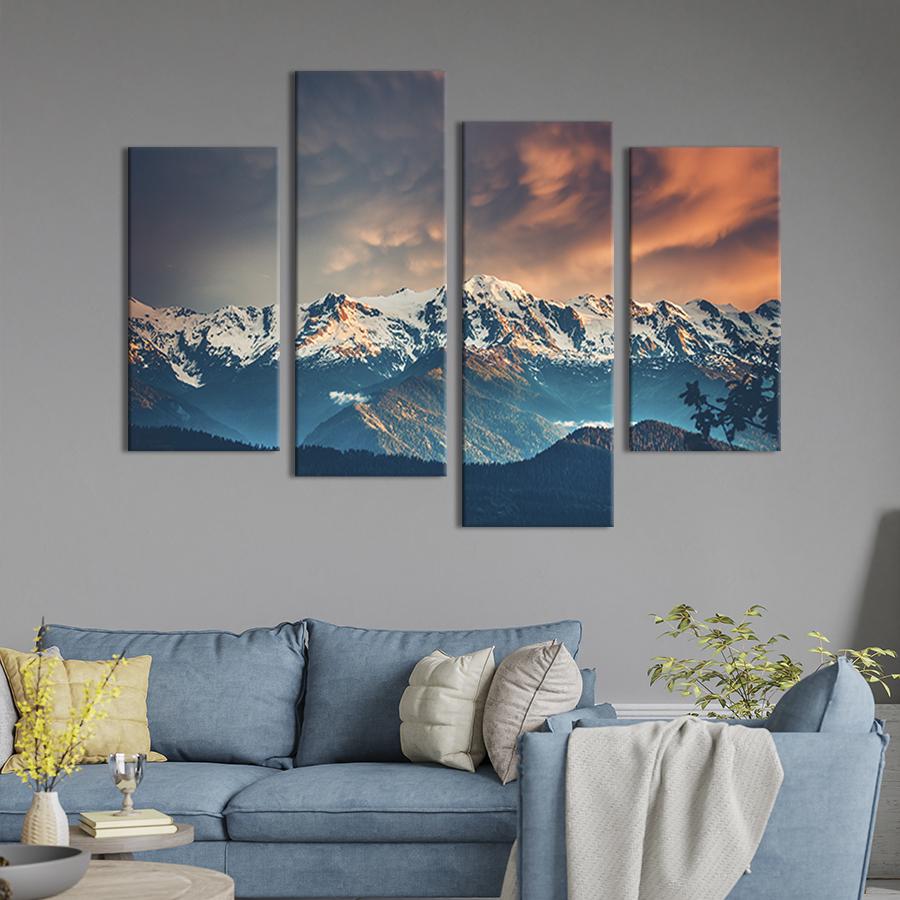 Модульная картина из четырех частей на холсте интерьерная картина Горная система Альп 89x56 см (613-42)