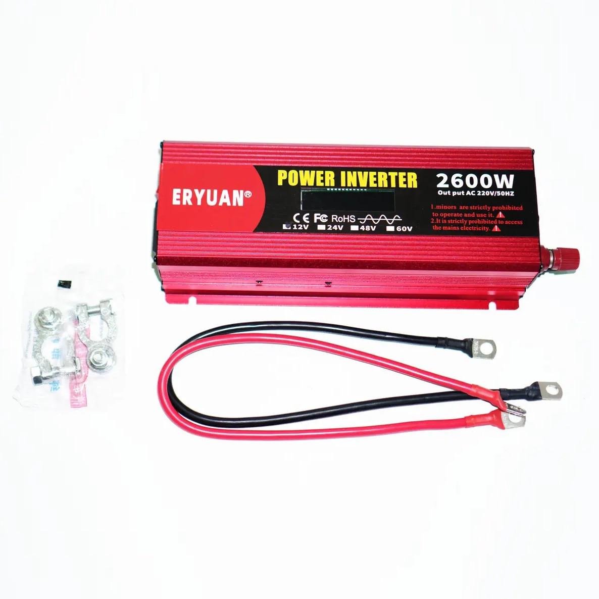 Перетворювач напруги Eryuan 2600 W LCD DC/AC 12-220V з чистою синусоїдою та вольтметром Red (2024911626) - фото 6