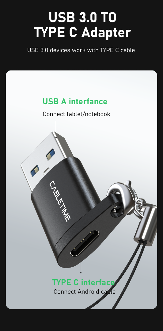 Перехідник Cabletime USB3.0 A Male to USB Type C Female OTG (CP73B) - фото 5