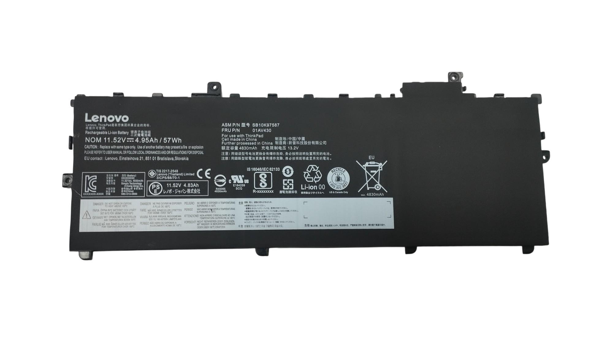 Аккумулятор для ноутбука Lenovo-IBM 01AV430 ThinkPad X1 Carbon Gen 5 11.52V Black 4830mAh Orig