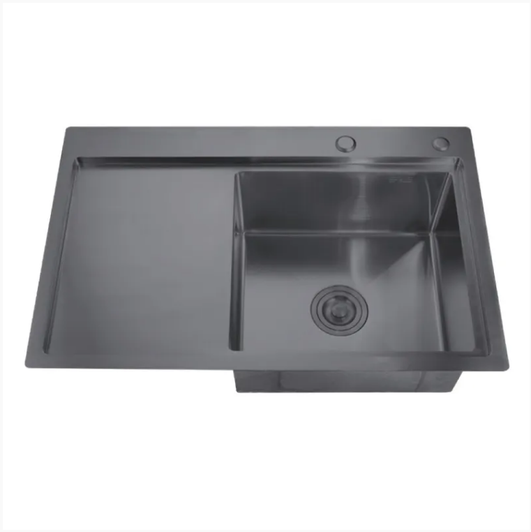 Мойка кухонная Zerix ZH7849R-215 из нержавеющей стали 3,0/0,8 мм интегрированное левое крыло Nano-Black (MX1592)