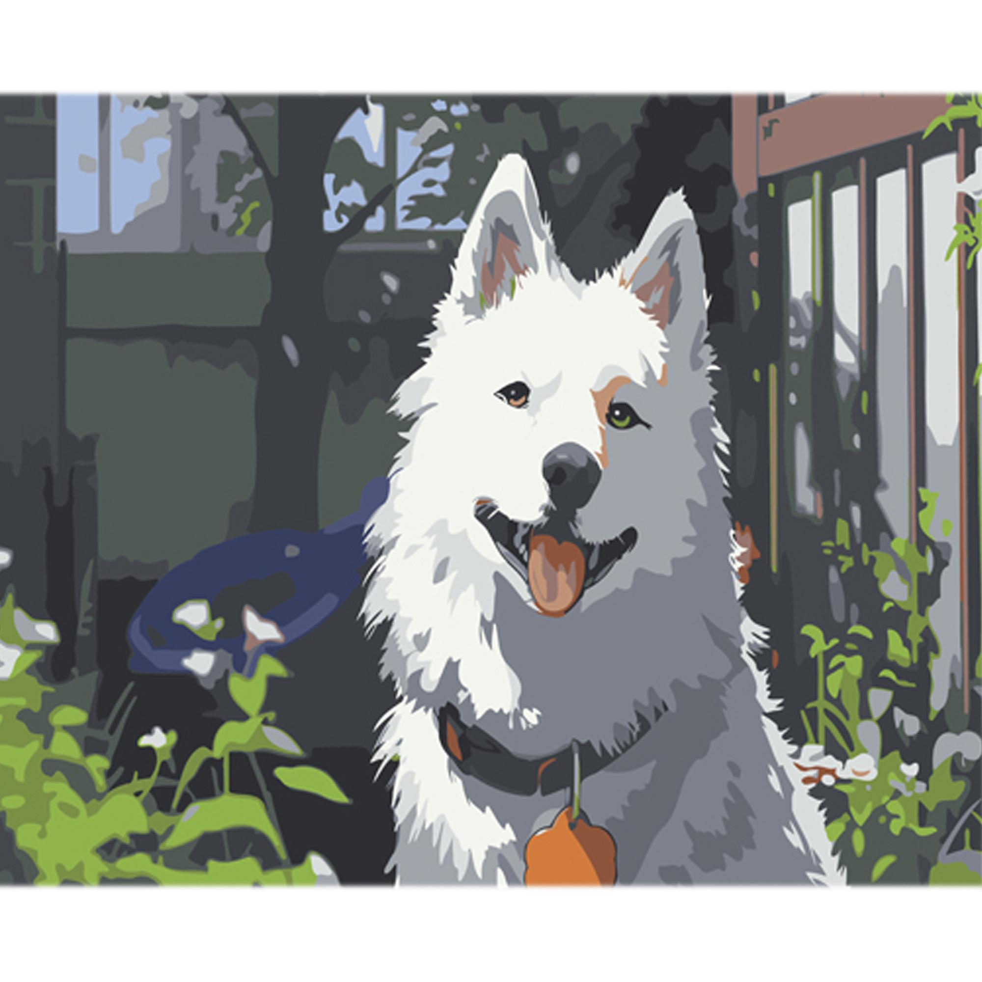 Картина по номерам Strateg Премиум Белый весельчак с лаком и уровнем 30x40 см (Str-LY62)