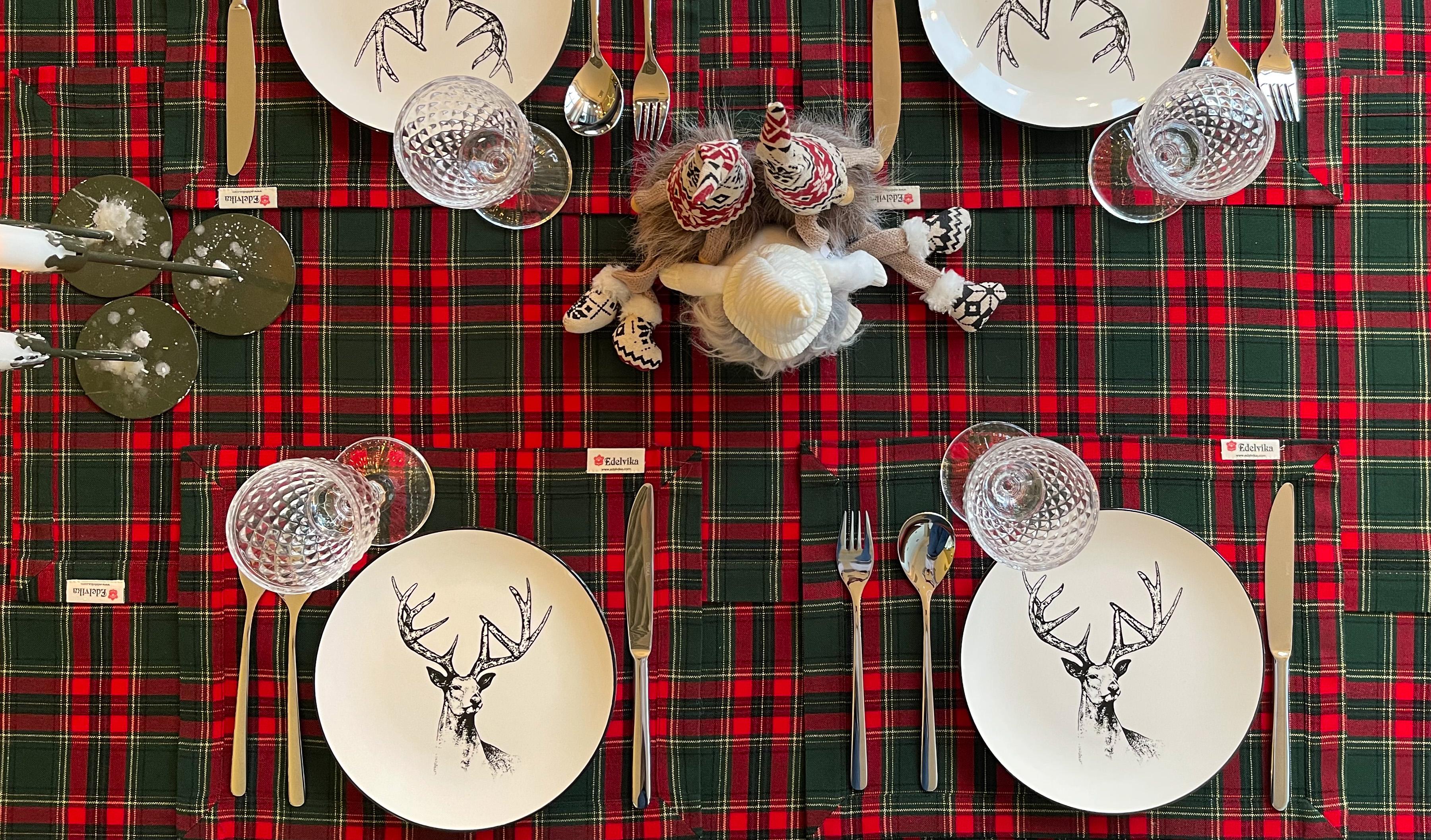 Серветка новорічна під тарілку Едельвіка в клітинку 0,4х0,3 м 4шт. (376-21/00)