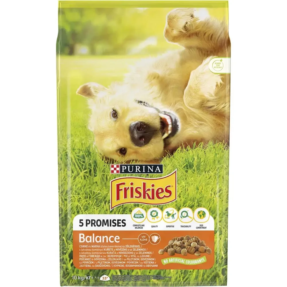 Сухой корм для взрослых собак Friskies Balance курица говядина и овощи 10 кг (7613031395491)