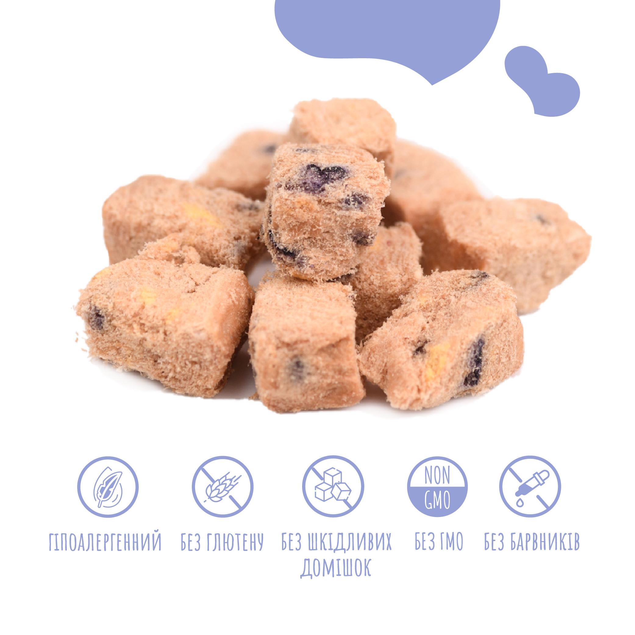 Лакомство для собак Mavsy freeze dried TURKEY SOUFFLE WITH BLUEBERRIES суфле из индейки с черникой от 3-х месяцев 50 г (24624824) - фото 2 Лакомство для собак Mavsy freeze dried TURKEY SOUFFLE WITH BLUEBERRIES суфле из индейки с черникой от 3-х месяцев 50 г (24624824) - фото 2