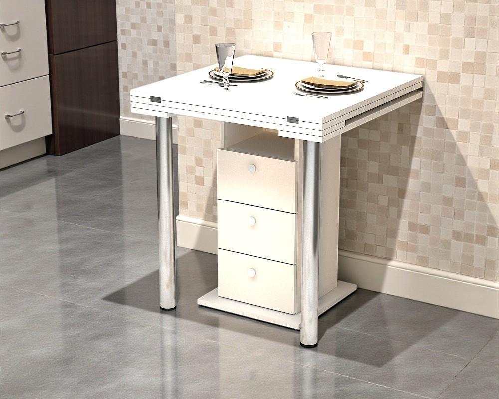 Стіл-трансформер обідній Tobi Sho Кардамон з шухлядами для кухні вітальні студії 700х700х750 мм Білий
