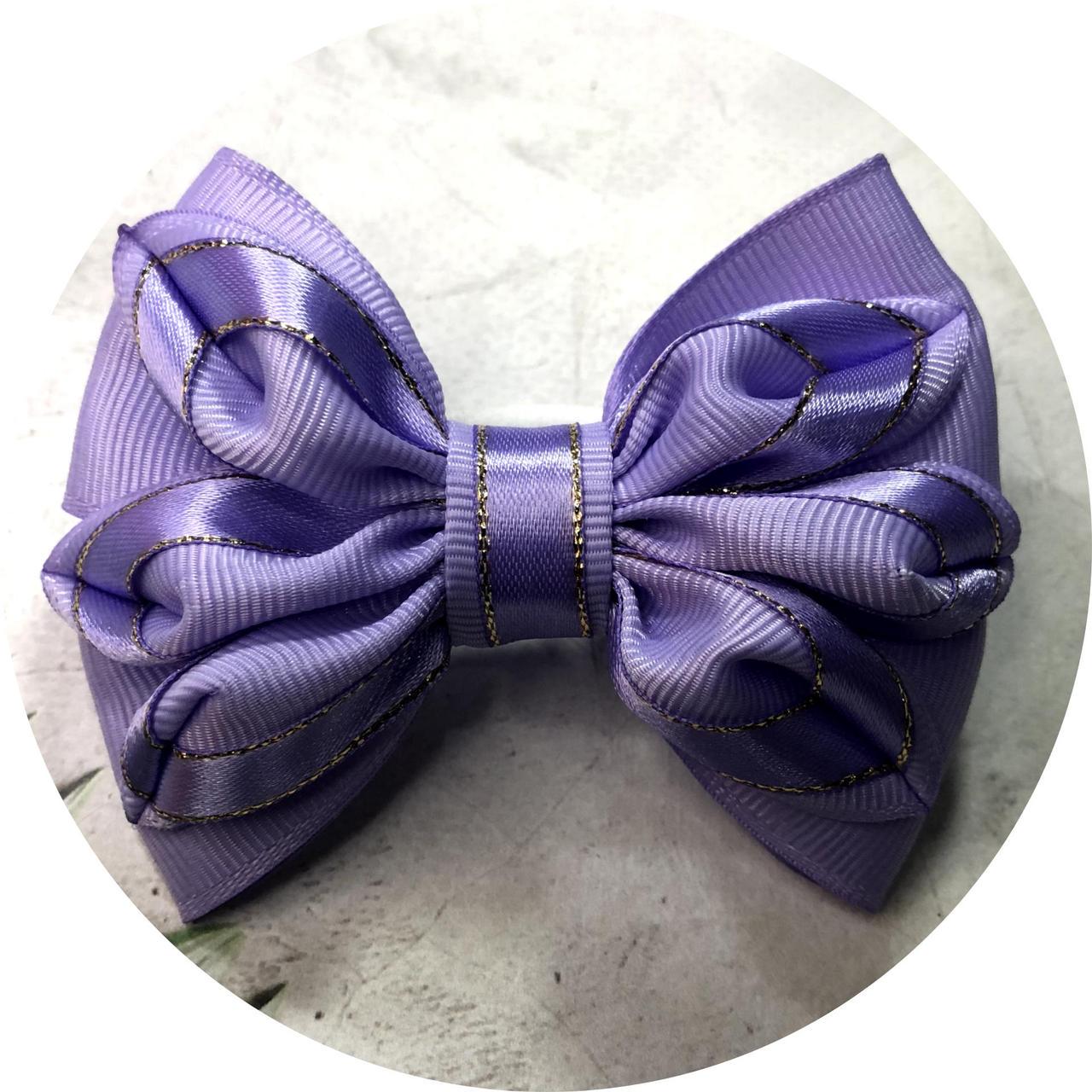 Бантик для волос детский на заколке 9х7 см Сиреневый (10192)