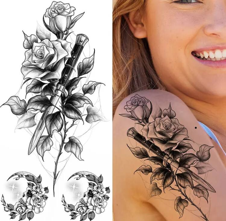 Тату тимчасове водостійке 3D велике Троянди BK-067 18х9 см (4419472) - фото 2 Тату тимчасове водостійке 3D велике Троянди BK-067 18х9 см (4419472) - фото 2