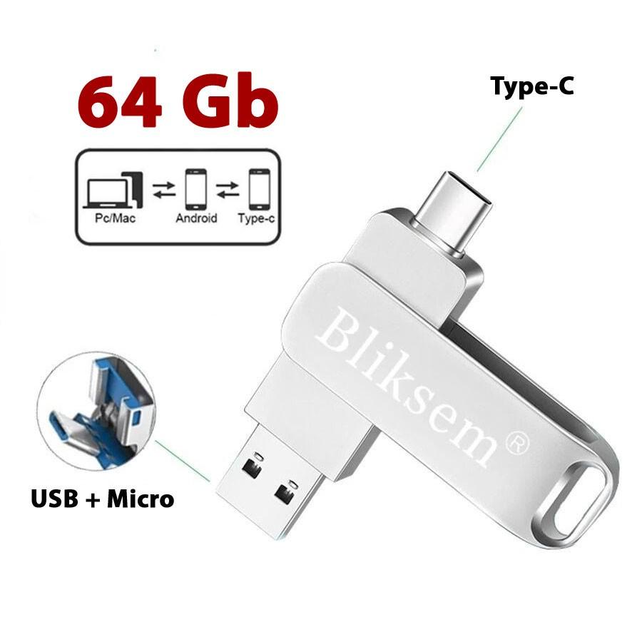 Флэш-память Bliksem 64 ГБ повышенная скорость USB 3,0/Type-C/USB micro 3в1 Металлик (11386761) - фото 8