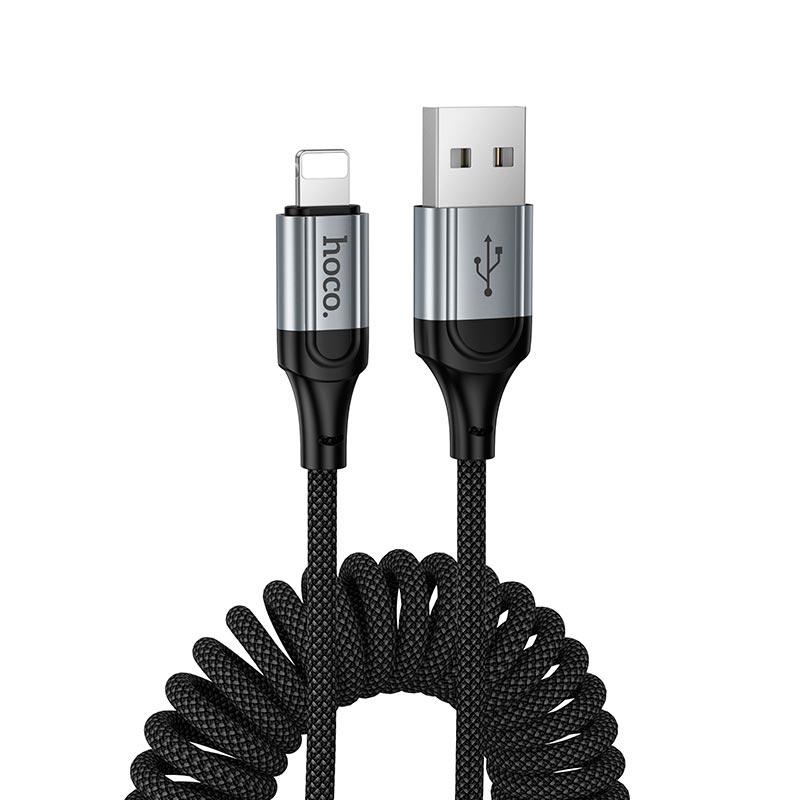 Кабель для заряджання HOCO X121 USB-A х Lightning 1.5 м з пружної плетеної оплетки Black (19387)