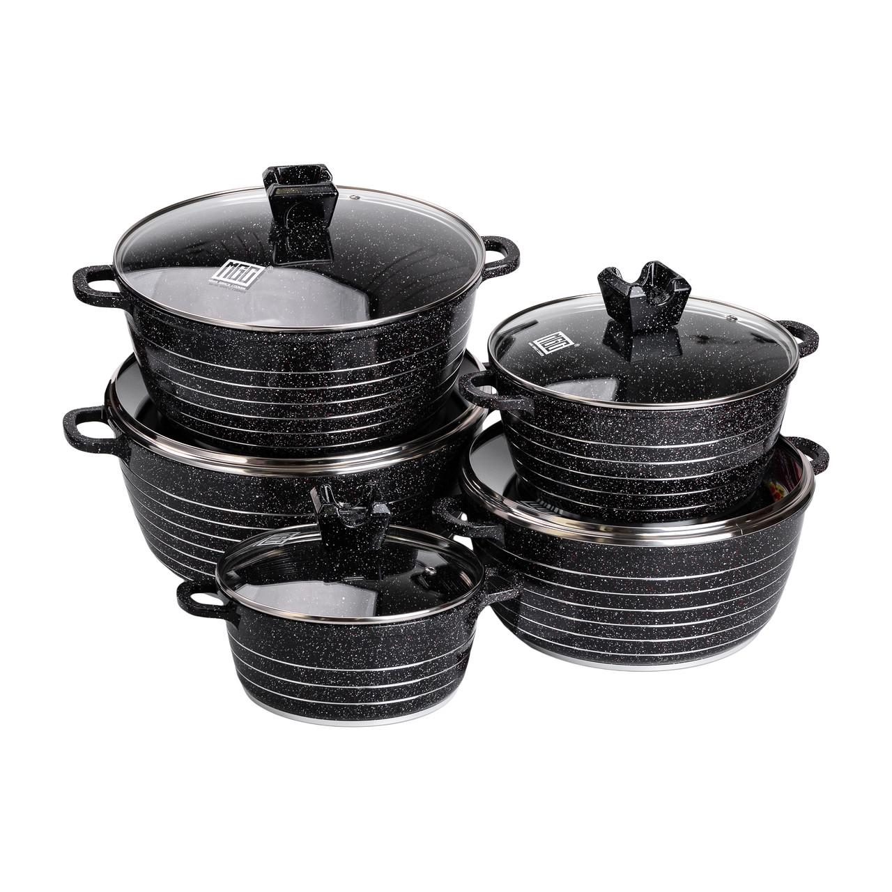 Набор MGC из 5 хозяйственных кастрюль из алюминия 2,5-9 л толстое дно Черный