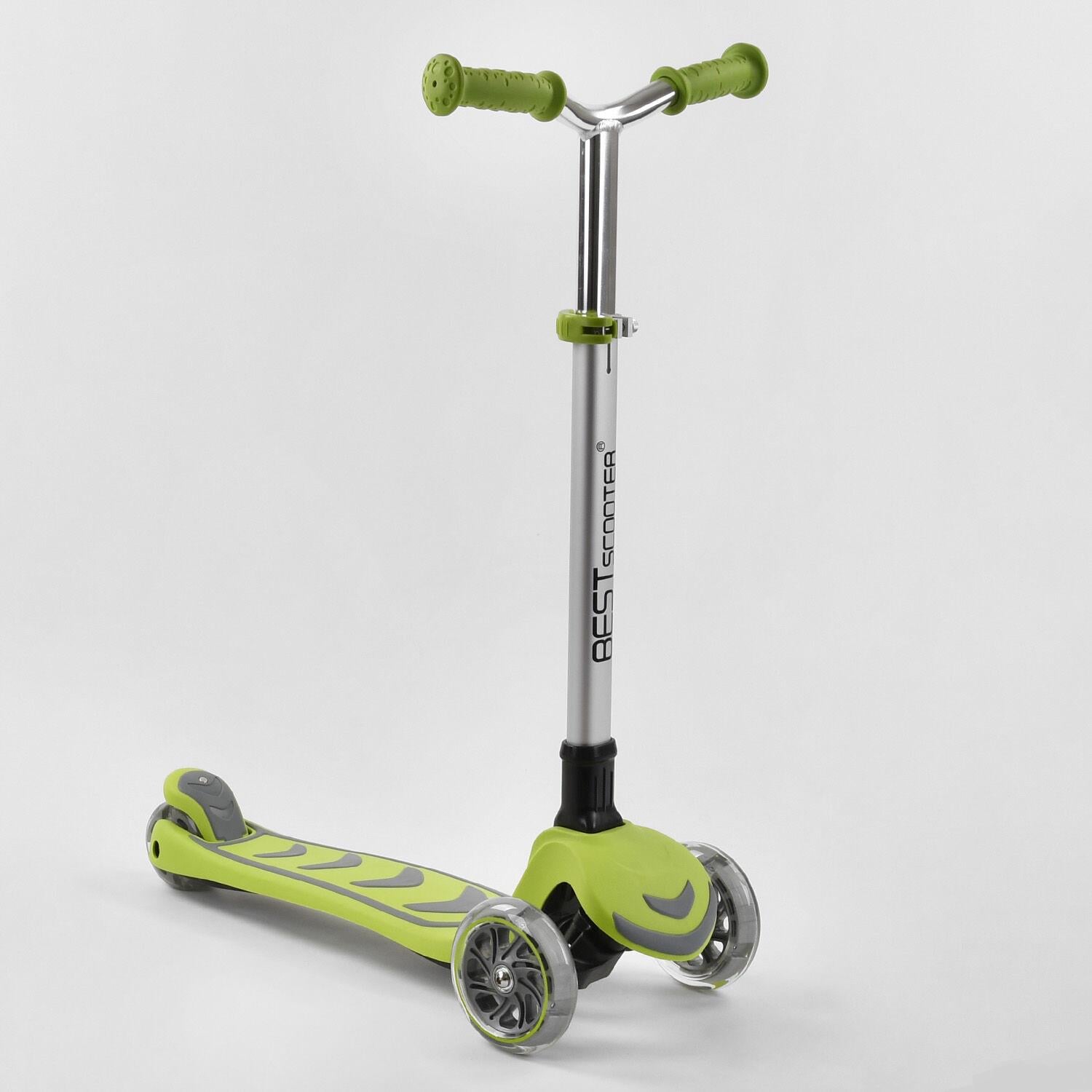 Самокат трехколесный Best Scooter складной алюминиевый руль 4 колеса PU со светом Light Green (102320)